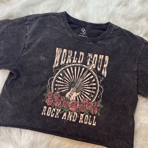 Organic Generation World Tour Rock T-Shirt XL Black Distressed Guitar Roses - Picture 3 of 6